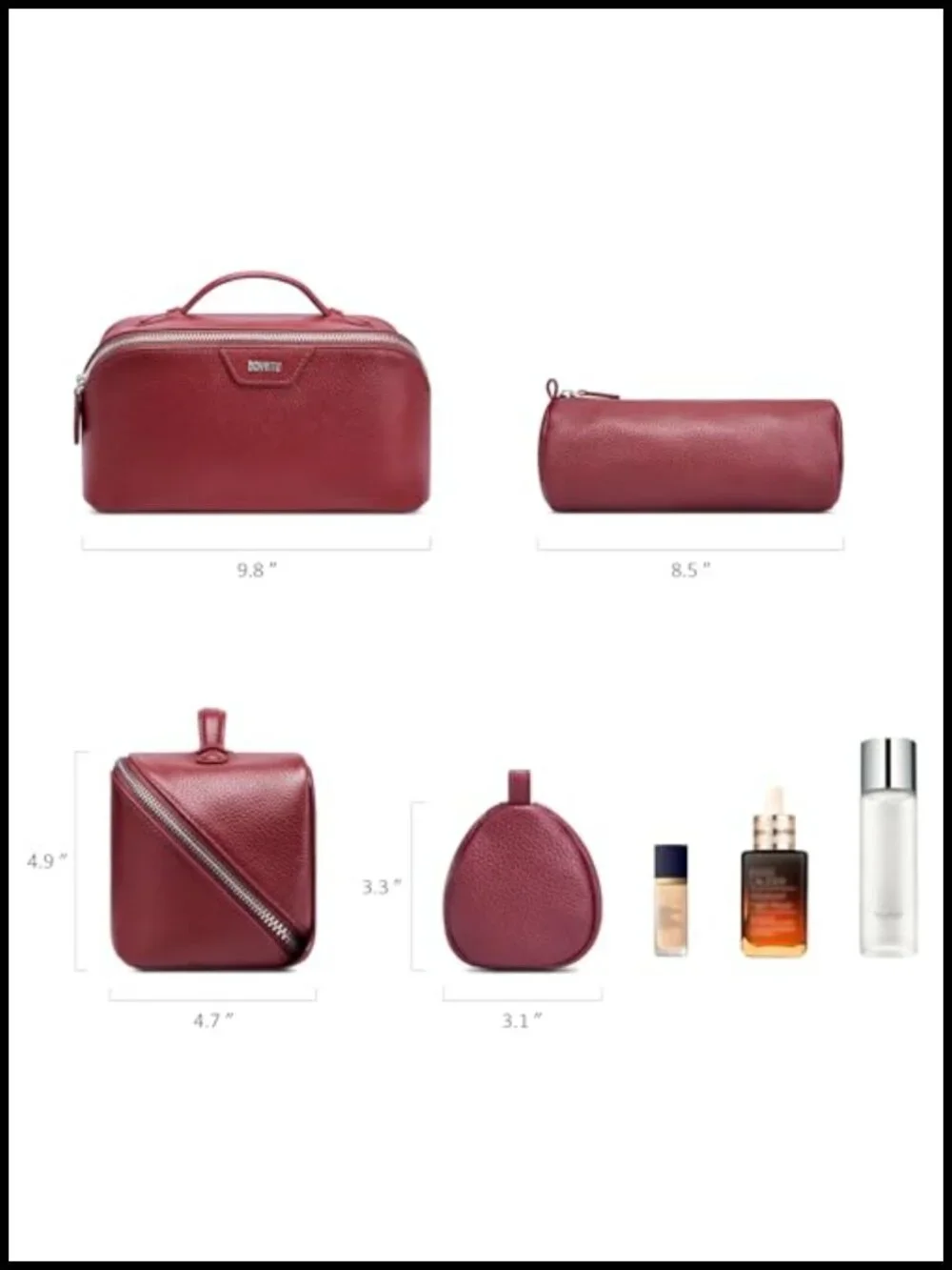 Genuine Leather Travel Makeup Bag Set Large Capacity Toiletry Organizer 3 Pcs